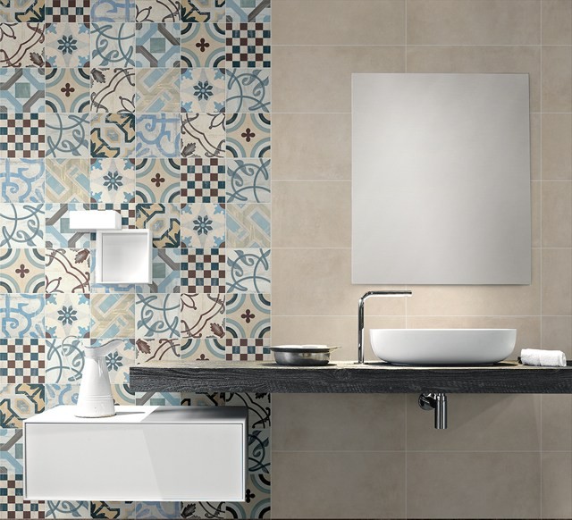 azulejos para baños colores mueble madera