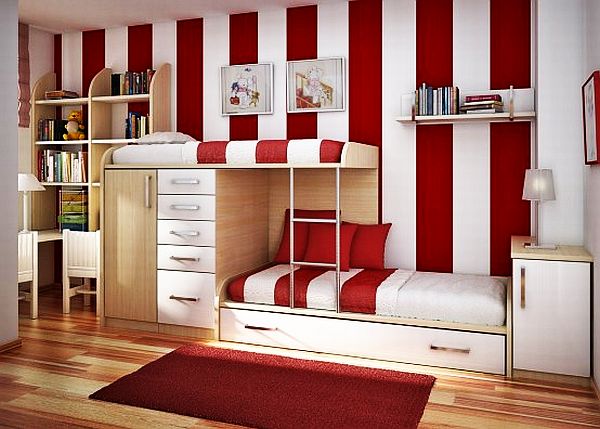 dormitorio jovenes rojo blanco para dos chicas 