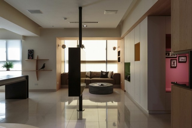 Salón moderno: tendencias originales para 2015 Color vino tinto con blanco para la sala