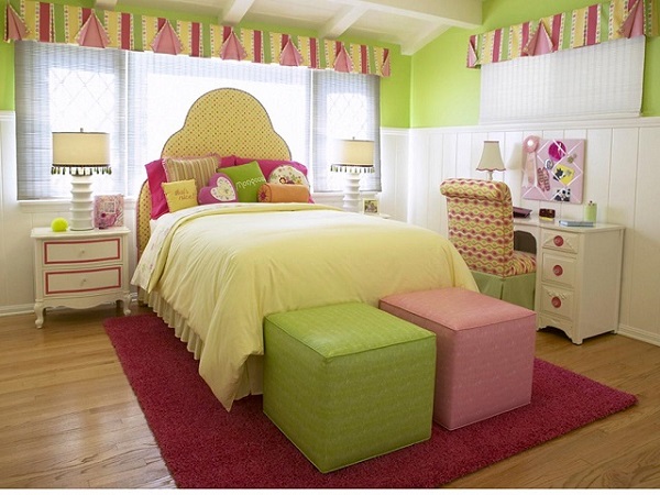 habitaciones juveniles rosa verde claro cama grande