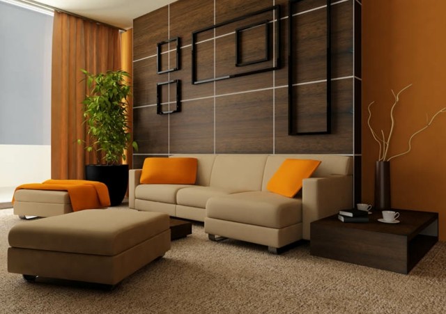 naranja cogines pared madera diseño moderno