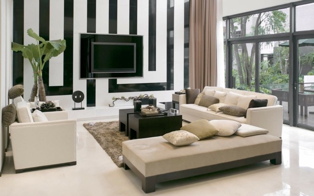 decoración de interiores  pared blanco negro moderno idea