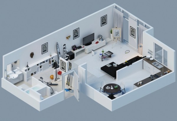 Planos de casas y apartamentos en 3 dimensiones Planos salon comedor rectangular