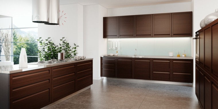 Blanco y madera cincuenta ideas para decorar tu cocina Mesones en porcelanato de cocina