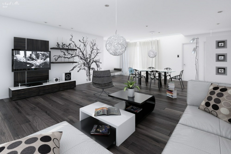 Decorar salas de estar en blanco y negro, ¿se atreve? Diseño Sala Escuadra En