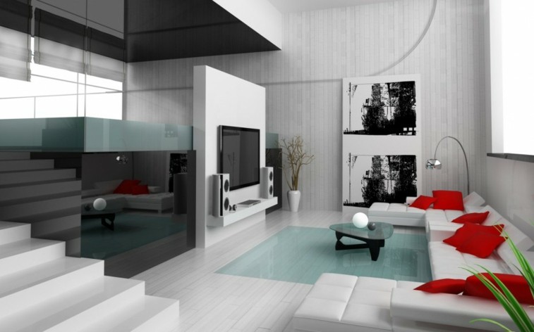 Decorar salas de estar en blanco y negro, ¿se atreve? Color vino tinto con blanco para la sala