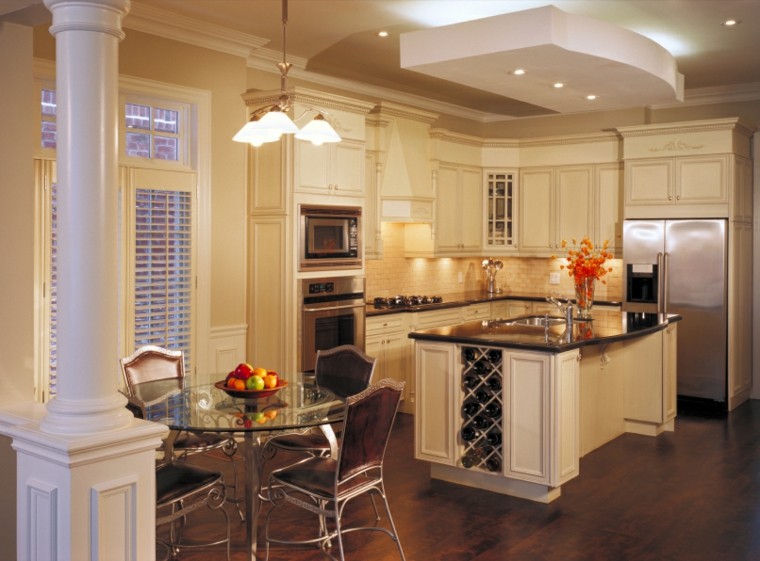 Cocinas blancas con muebles de madera muy modernas Mesa mueble cocina