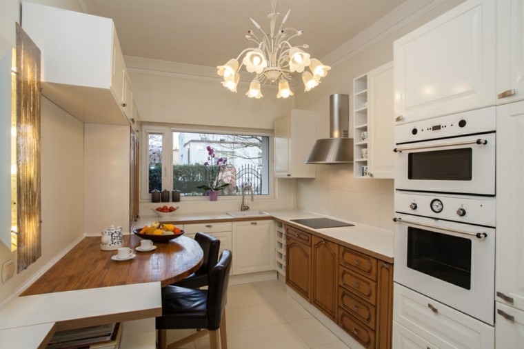 Cocinas blancas con muebles de madera muy modernas
