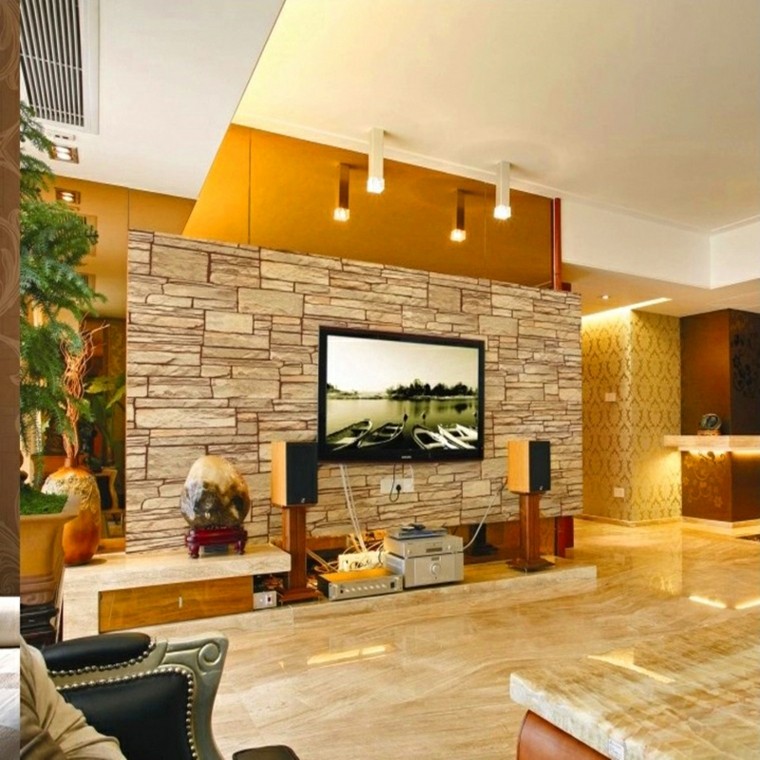 Piedra y madera para los revestimientos de paredes Muebles de tablaroca para tv