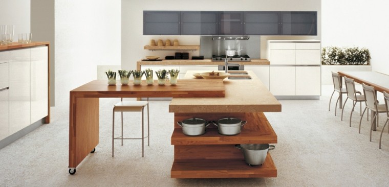Blanco y madera cincuenta ideas para decorar tu cocina Cocina integral aglomerado con isla