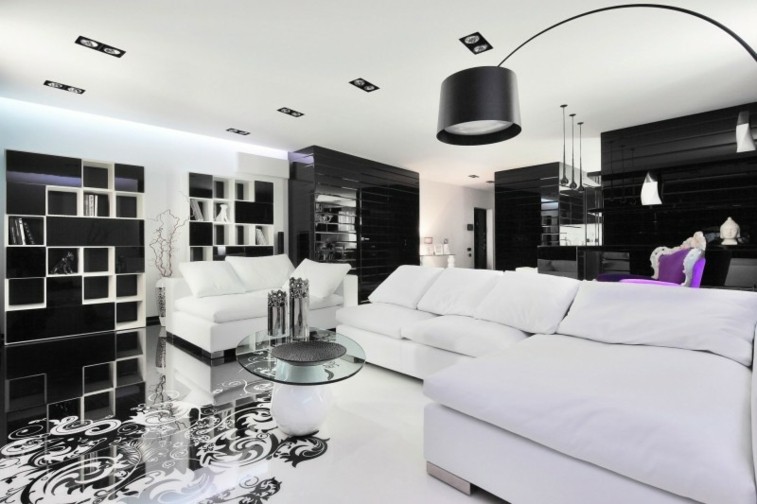 Decorar salas de estar en blanco y negro, ¿se atreve? Color vino tinto con blanco para la sala