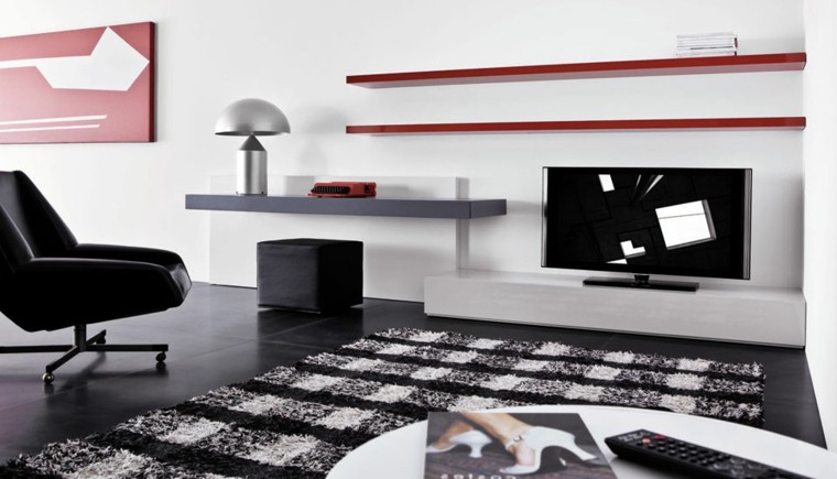 Muebles de salon modernos y funcionales: menos es más Salones en blanco negro y rojo