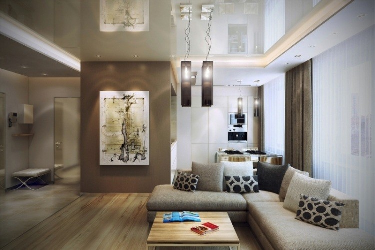 Muebles de salón colores de moda para el interior Salon marron y blanco