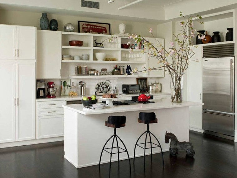 Cocinas modernas con isla: 100 ideas impresionantes Cocina americana rustica pequeña