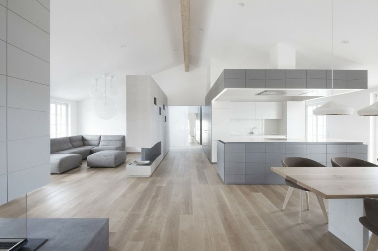 Decoración de interiores modernos en gris y blanco Cocina comedor decoracion moderna