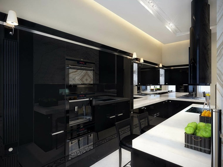 Cocinas blancas y negras 50 ideas geniales a considerar. Creativo piso Granito
