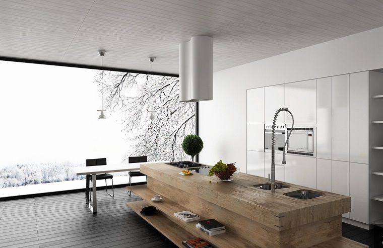 Cocinas modernas con isla: 100 ideas impresionantes Ventana entre salon y cocina