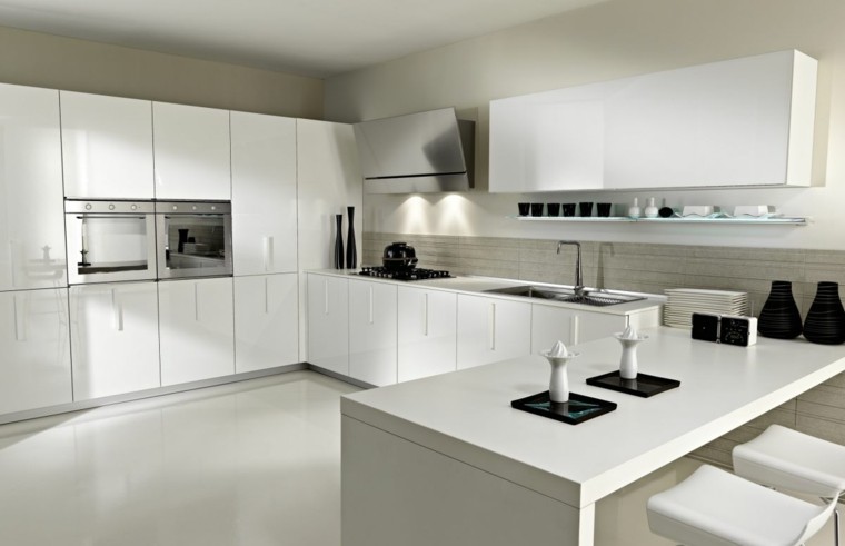 Cocinas blancas de diseño moderno 50 ejemplos Cocinas rectas