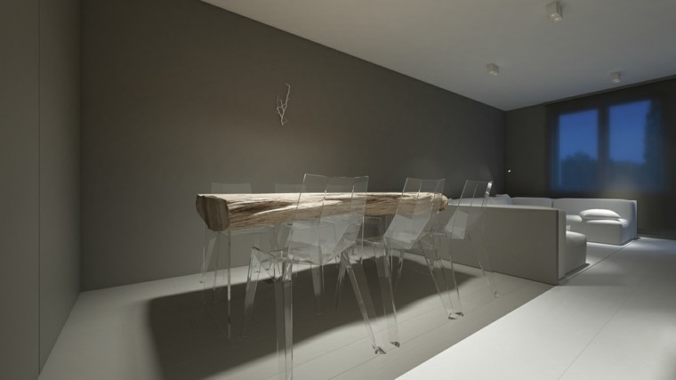 Decoración de interiores modernos en gris y blanco Mesas de comedor minimalistas