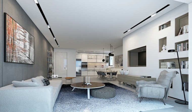 Decoración de interiores modernos en gris y blanco Muebles color gris