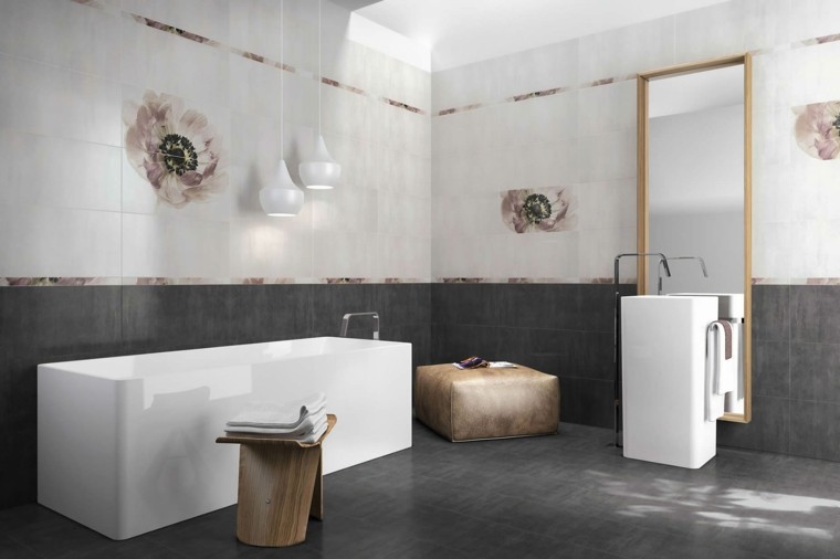 Baño suelo gris pared blanca ~ dikidu.com