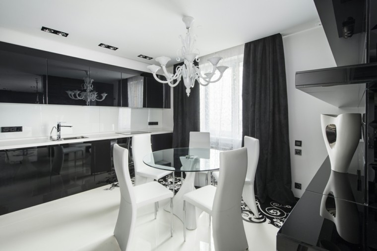 Cocinas blancas y negras 50 ideas geniales a considerar. Modelos de cortinas de meson de cocina