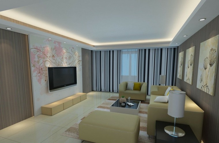 Sala de estar moderna de estilo minimalista 100 ideas Muebles de tablaroca para tv