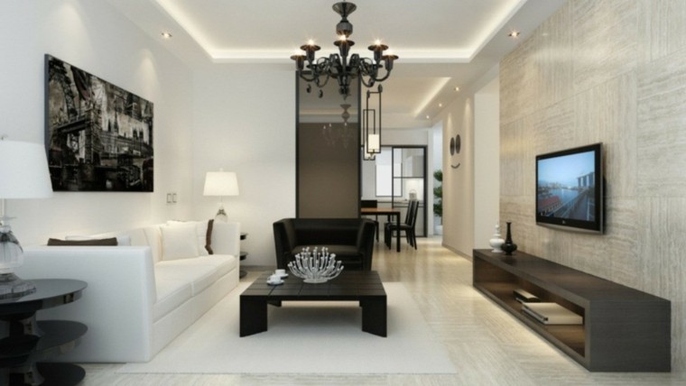 Sala de estar moderna de estilo minimalista 100 ideas Lamparas para living comedor modernas