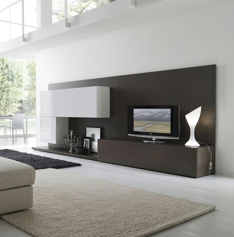 Sala de estar moderna de estilo minimalista 100 ideas Muebles de tablaroca para tv