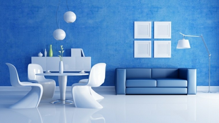 Azul y blanco los colores de moda para interiores