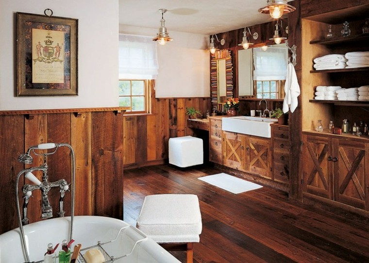 Cuartos de baño rusticos - 50 ideas con madera y piedra
