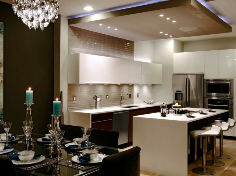 Falso techo de diseño moderno cincuenta modelos Lamparas led para comedor