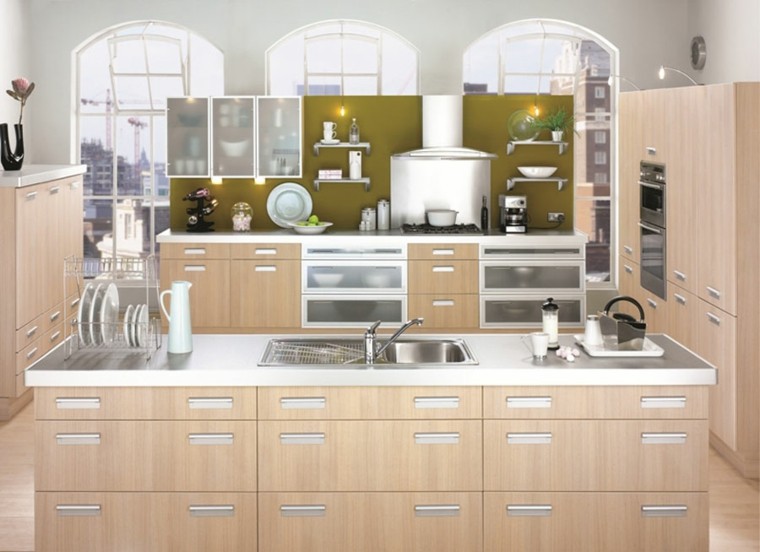 Color blanco y madera de roble para las cocinas modernas Cocinas de madera