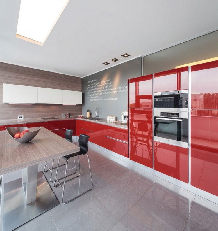 Decoracion de cocinas a todo color 78 ejemplos Cocinas integrales rojo blanco negro