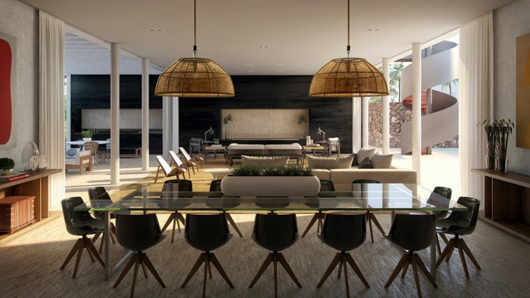 Decoracion de comedores 50 ideas para impresionar Muebles de comedor con la mesa de vidrio y sillas de colores