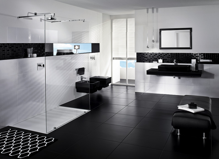 Negro, gris y marrón en el cuarto de baño - 50 diseños