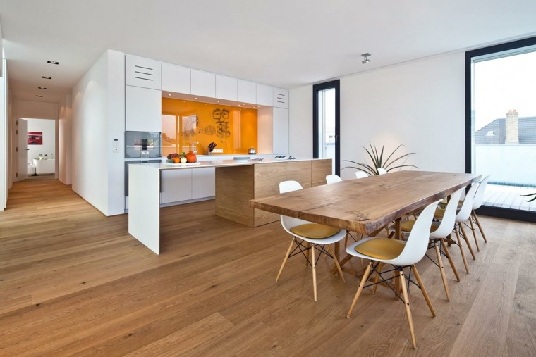 Color blanco y madera de roble para las cocinas modernas Sillas y mesas de madera blanco
