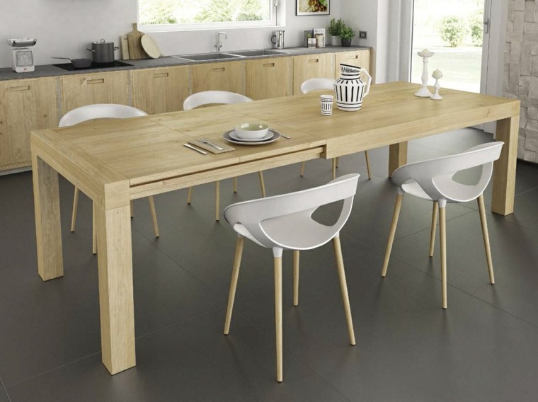 Mesas comedor ideas de madera elegancia y estabilidad Muebles de comedor con la mesa de vidrio y sillas de colores