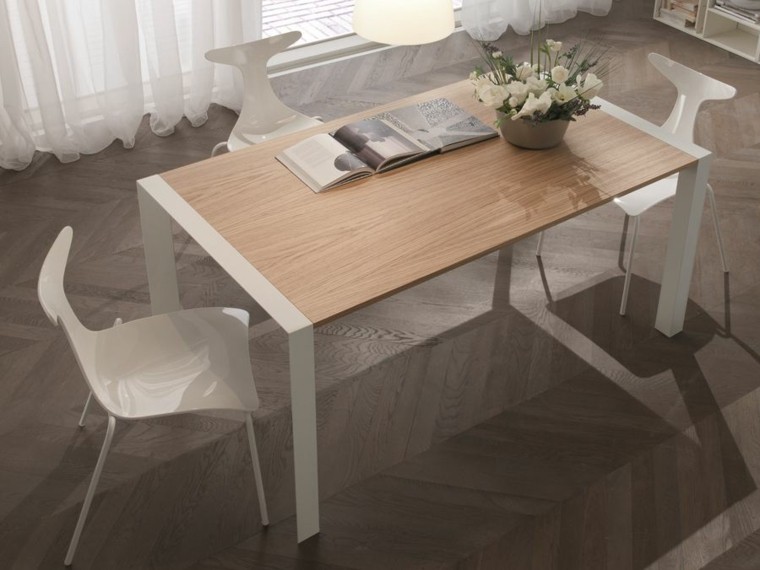Mesas comedor ideas de madera elegancia y estabilidad Silla sslon acero plastico mofernas