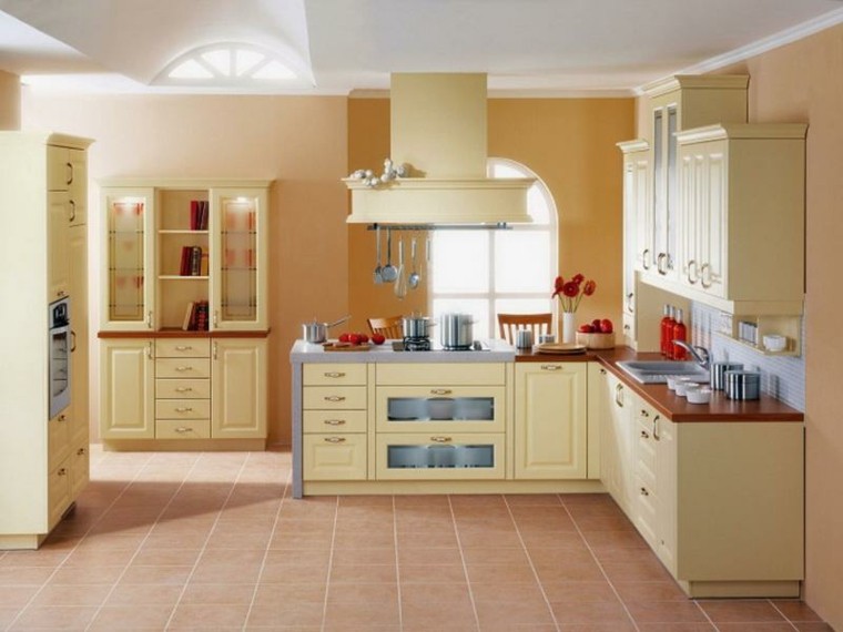 Cocinas pintadas con los colores de moda 50 ideas Los mejores diseños de enchape con cenefa para cocina en una cocina integral