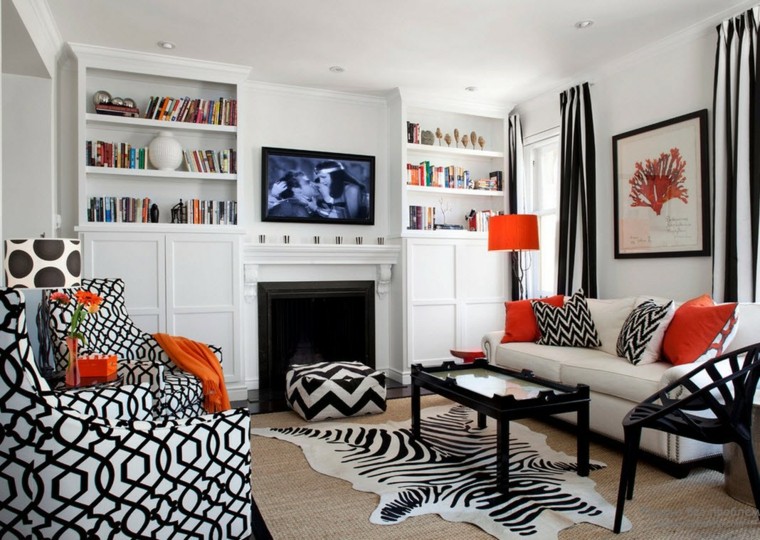 Blanco y negro: 50 ideas para el salón moderno Decorar mi comedor con naranja u violeta