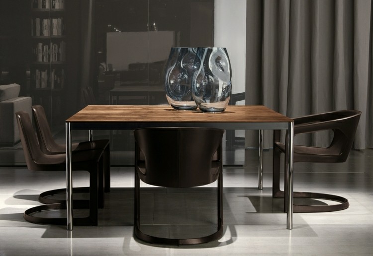 Muebles de comedor de colores oscuros 50 ideas Muebles de comedor con la mesa de vidrio y sillas de colores