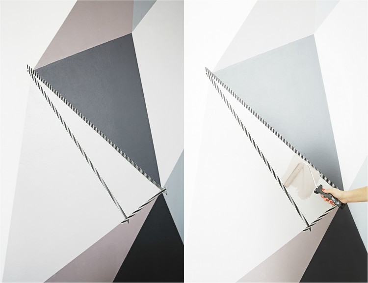 decoración de paredes con triángulos de color gris decorar paredes triangulos gris