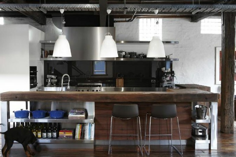 Decoración industrial en el salón, la cocina y el comedor Barra de cocina estilo americano