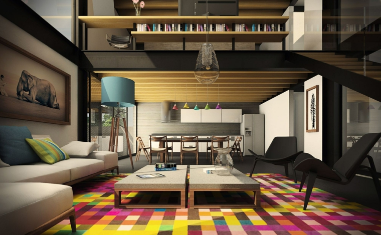Decorar salon con acentos modernos, soluciones coloridas. Sala Colorida diseño