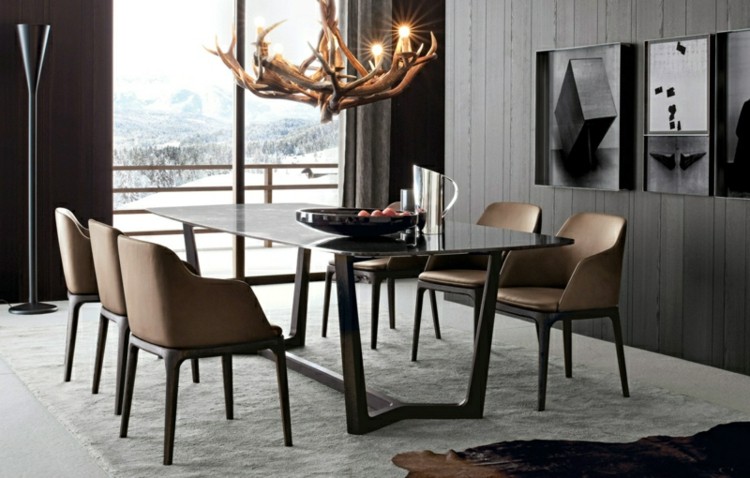 Muebles de comedor de colores oscuros 50 ideas Muebles de comedor con la mesa de vidrio y sillas de colores