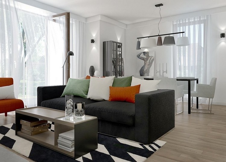 Sofás energÃa oscura en el salón moderno Salones en blanco negro y rojo