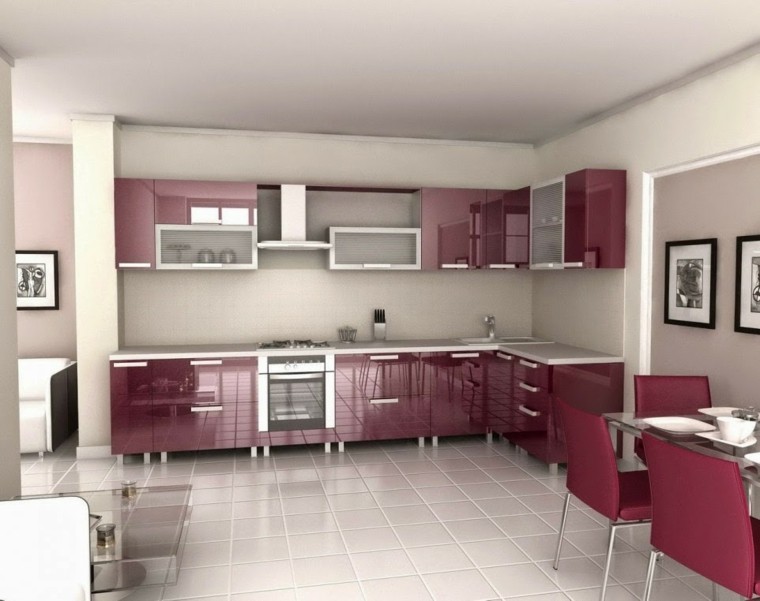 Imagenes de cocinas de diferentes estilos elige el tuyo Cocina pequeña color burdeos