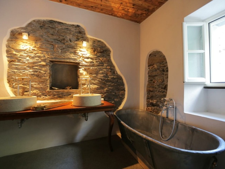 Baño rustico con piedra ~ dikidu.com