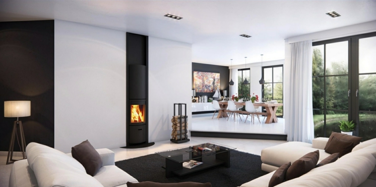Salon con chimenea, creando ambientes elegantes.